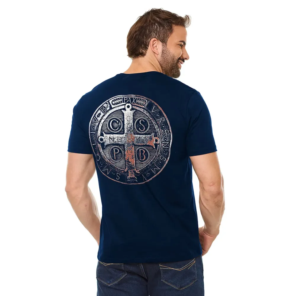 Camiseta Medalha de São Bento Azul Marinho Imagem