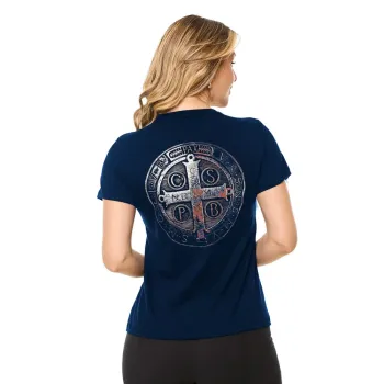 Baby Look Medalha de São Bento Azul Marinho