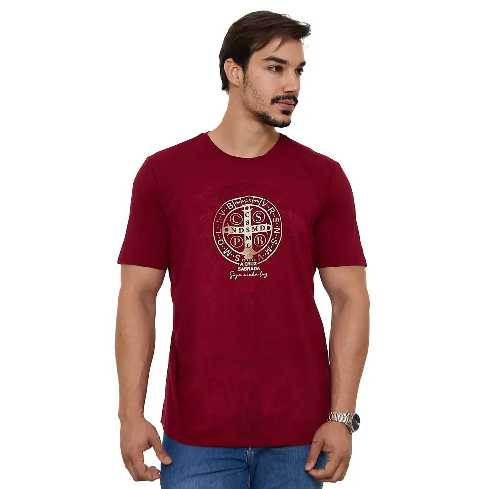 Camiseta Medalha de São Bento Bordô Imagem