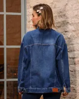 Jaqueta Jeans Oversized Revanche Feminina Azul Escuro - Foto 2
