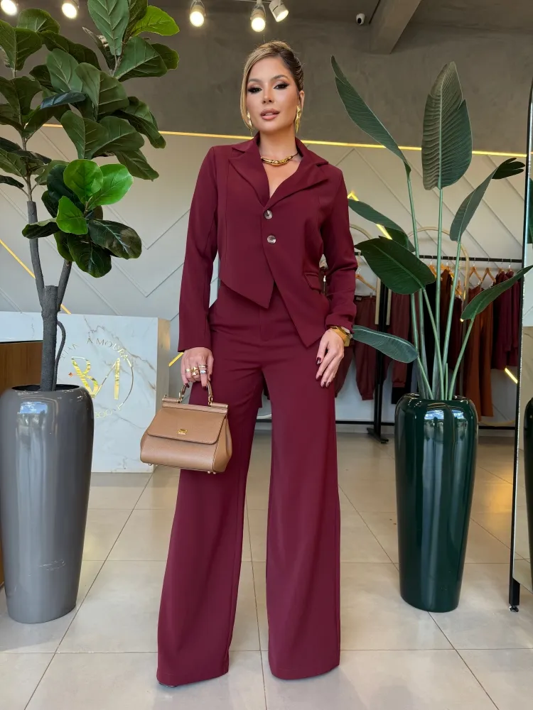 CONJUNTO BLAZER ASSIMÉTRICO MARSALA