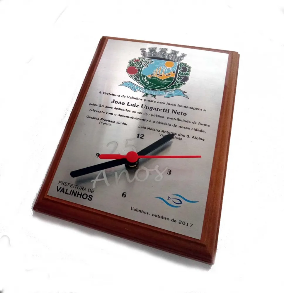 Placa de Homenagem Inox com Relógio