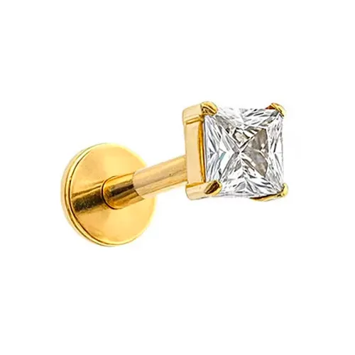 Labret em Titânio PVD DOURADO 1.2mm - SQUARE com PEDRA BRANCA 3mm  TIT10 Imagem