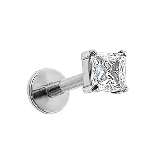 Labret em Titânio 1.2mm - SQUARE com PEDRA BRANCA 3mm  TIT14 Imagem