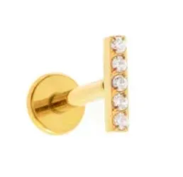 Labret em Titânio PVD DOURADO 1.2mm - BARRINHA  com PEDRAS  TIT23