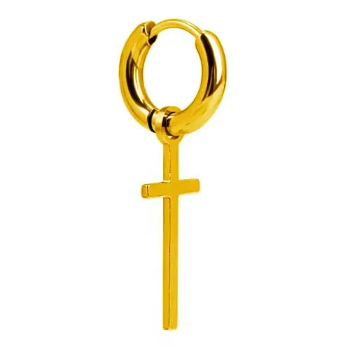 Argola Aço Cirúrgico PVD DOURADO CLICKER com CRUZ PVD10