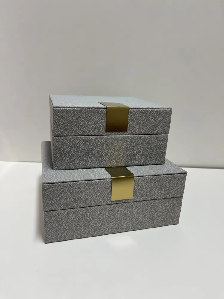 Kit Caixa Decorativas Couro Bubles Cinzas