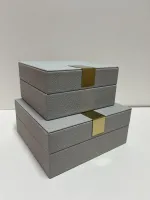 Kit Caixa Decorativas Couro Bubles Cinzas - Foto 2