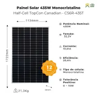 Painel Solar Monocristalino 435W Canadian - Foto 2