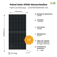 Painel Solar 570W Bifacial Monocristalino Renepev ZY570M10NHB-144 - Foto 4