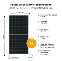 Painel Solar 570W Bifacial Monocristalino Renepev ZY570M10NHB-144 - Foto 5