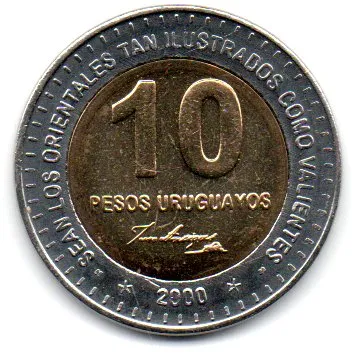 Uruguai - 2000 - 10 Pesos - Comemorativa - 150 anos de morte General José Artigas - Sob Imagem