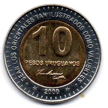 Uruguai - 2000 - 10 Pesos - Comemorativa - 150 anos de morte General José Artigas - Sob/Fc Imagem