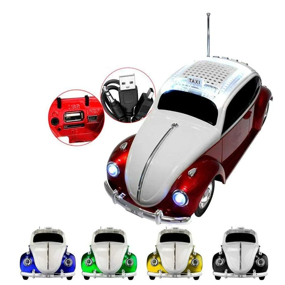 Fusca Caixinha Som Portátil Carro Mp3 Micro Sd Usb Ràdio Fm 
