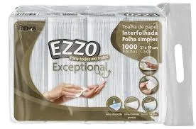 Interfolha Ezzo Exceptional 21x19cm – Pacote com 1000 Folhas | 2 Dobras | Macia e Resistente