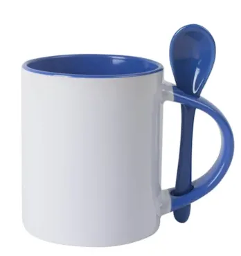 CANECA BRANCA COM COLHER E INTERIOR AZUL LILAS (Sem caixinha)