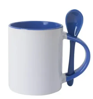 CANECA BRANCA COM COLHER E INTERIOR AZUL LILAS (Sublimação)