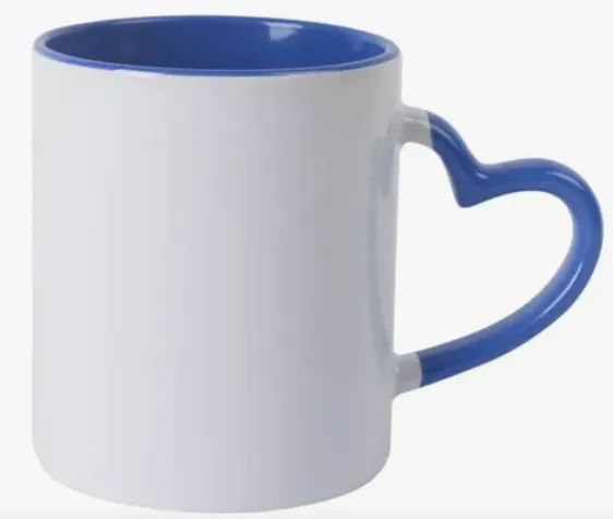 CANECA BRANCA COM ALÇA CORAÇÃO E INTERIOR AZUL LILAS (Sublimação) Imagem