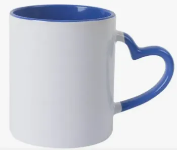 CANECA BRANCA COM ALÇA CORAÇÃO E INTERIOR AZUL LILAS (Sublimação)