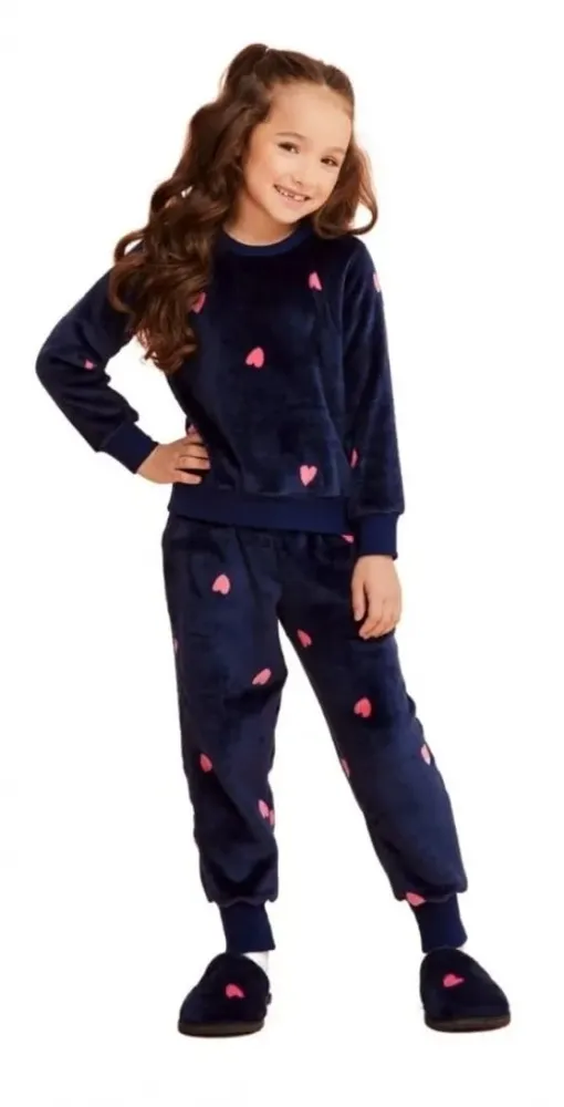 Pijama Infantil Fleece Corações