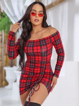 Vestido Xadrez Drapeado 