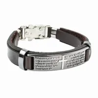 Pulseira Couro Preto Cruz com Pai Nosso
