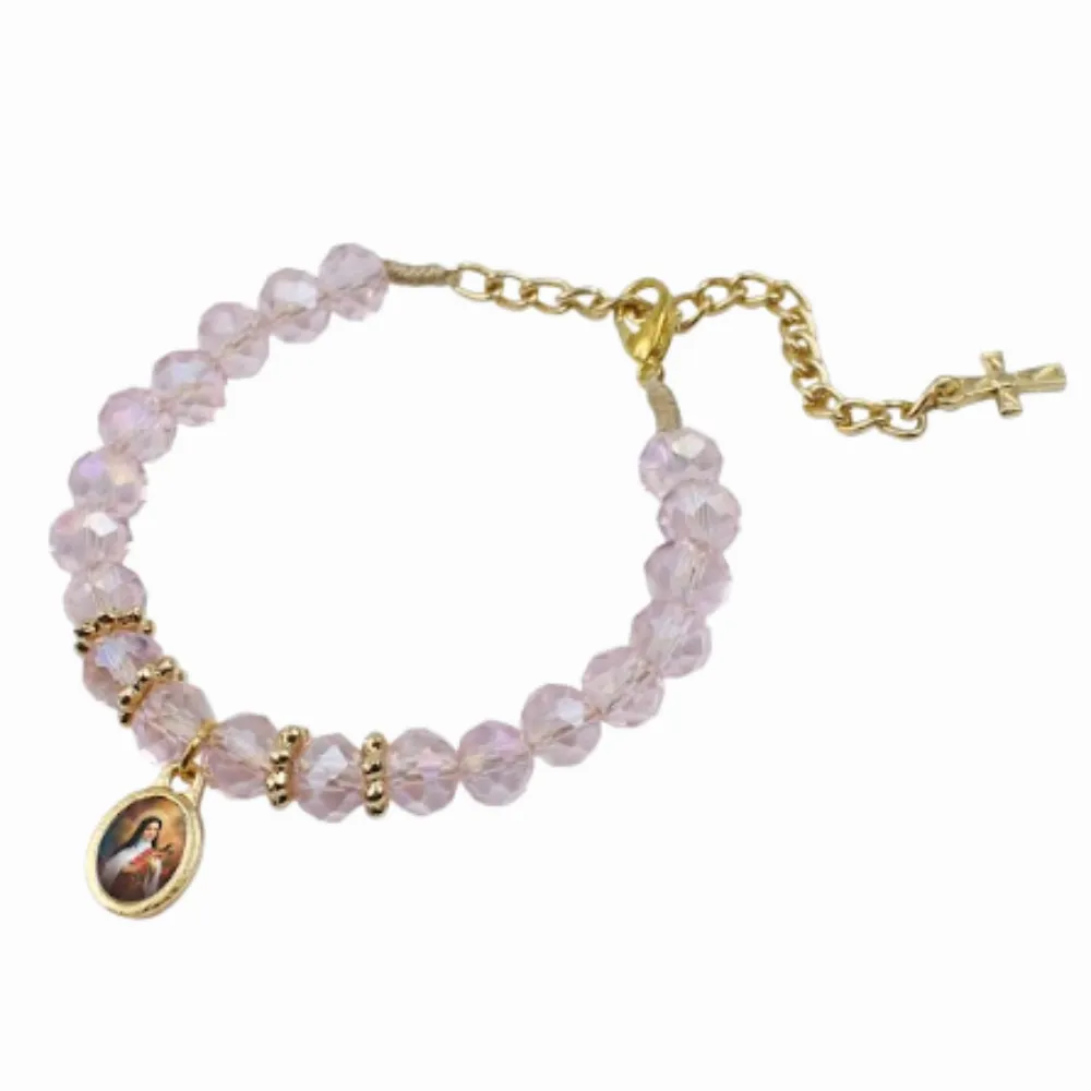 Pulseira Santa Terezinha contas cristal de vidro com fecho Imagem