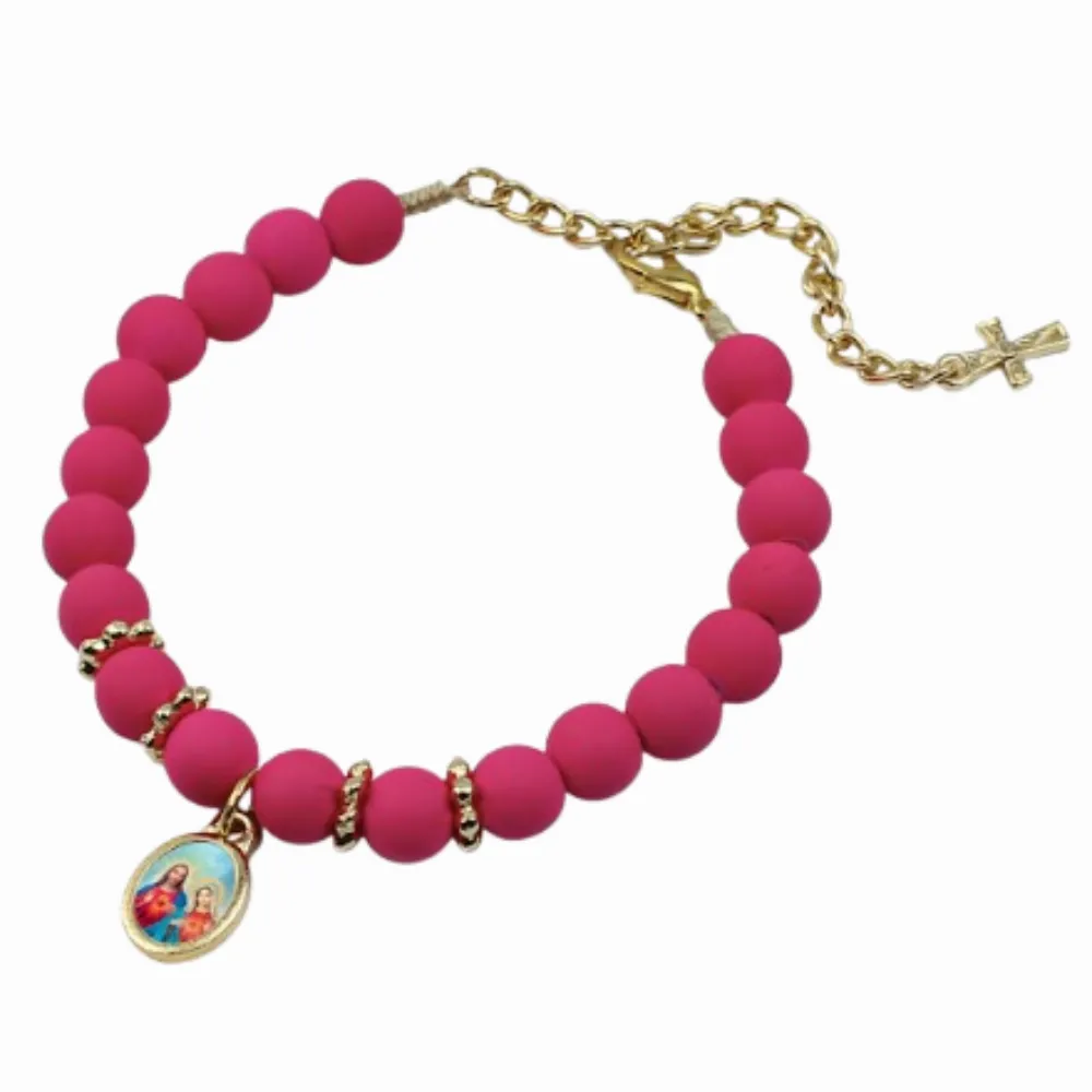 Pulseira emborrachada Sagrado Coração de Jesus e Maria Imagem