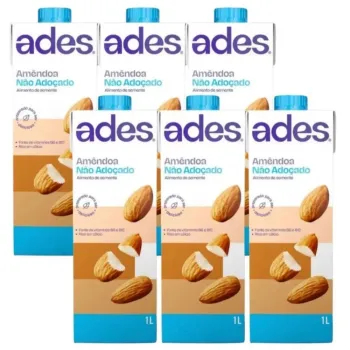 Caixa com 6un Leite de Amêndoas Ades 1L Zero Açúcar Bebida Vegetal Sem Lactose e Sem Adição de Açúcares Vegetaria
