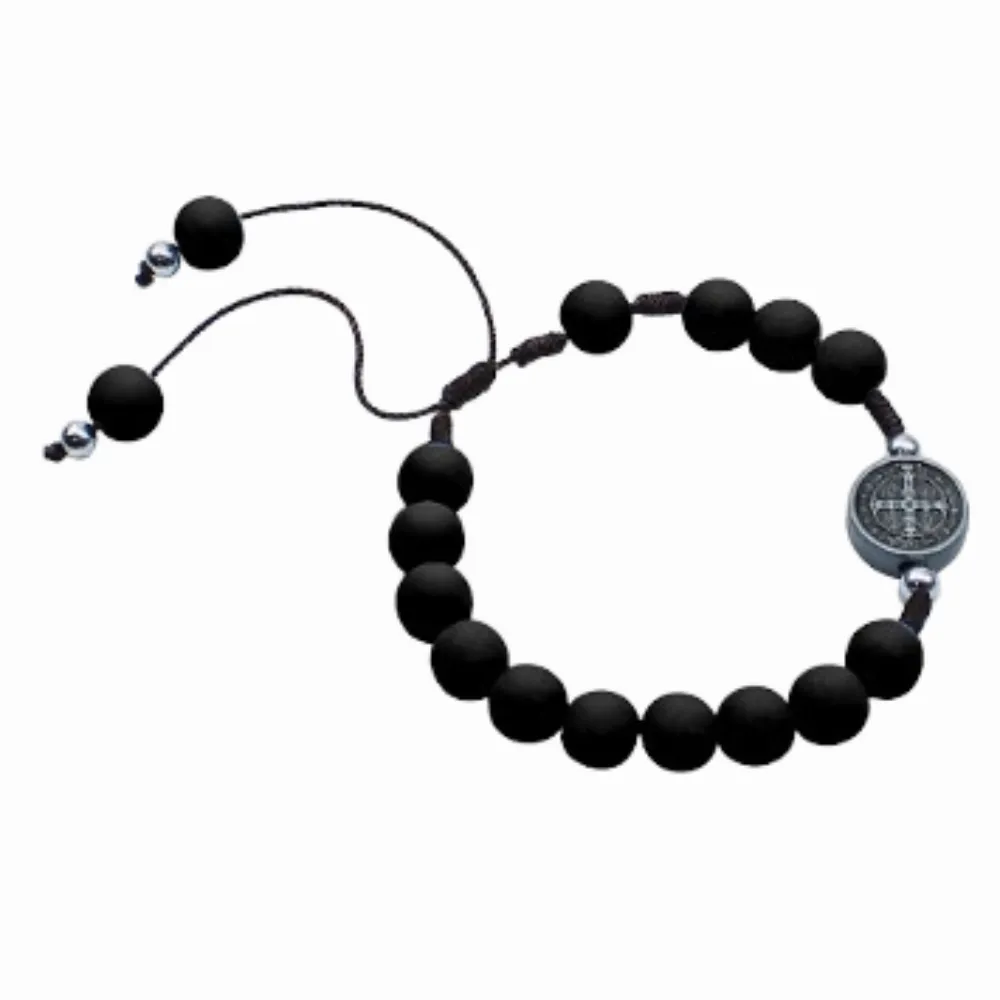 Pulseira de São Bento com conta preta emborrachada Imagem