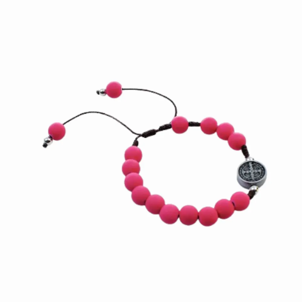 Pulseira de São Bento com conta pink emborrachada Imagem