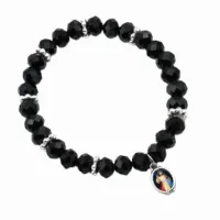 Pulseira Jesus Misericordioso contas cristal de vidro preto