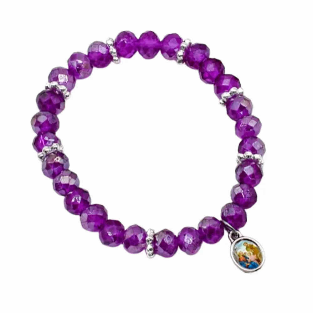 Pulseira Sagrada Família contas cristal de vidro roxo