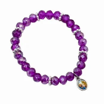 Pulseira Sagrada Família contas cristal de vidro roxo