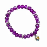 Pulseira Sagrada Família contas cristal de vidro roxo