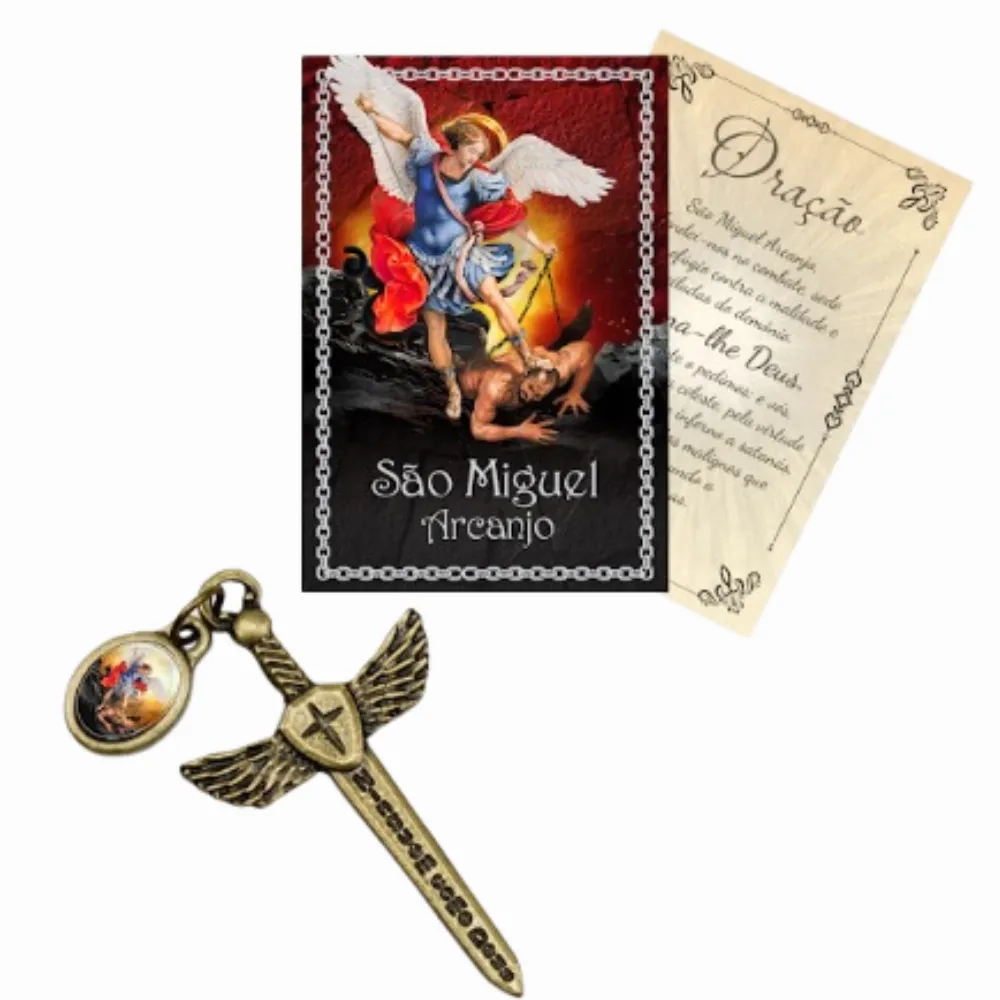 Medalha Espada de São Miguel Arcanjo com Folheto Imagem