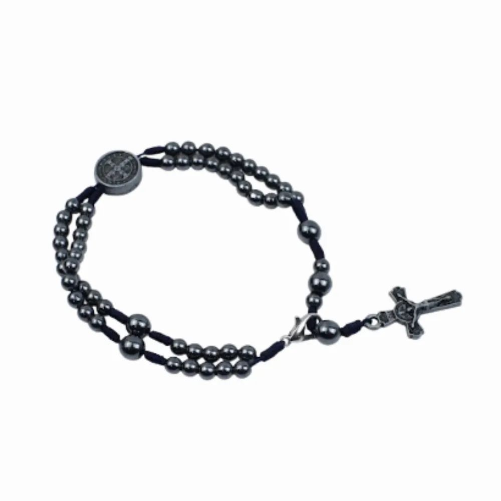 Terço de Pulso com Medalha de São Bento Hematita