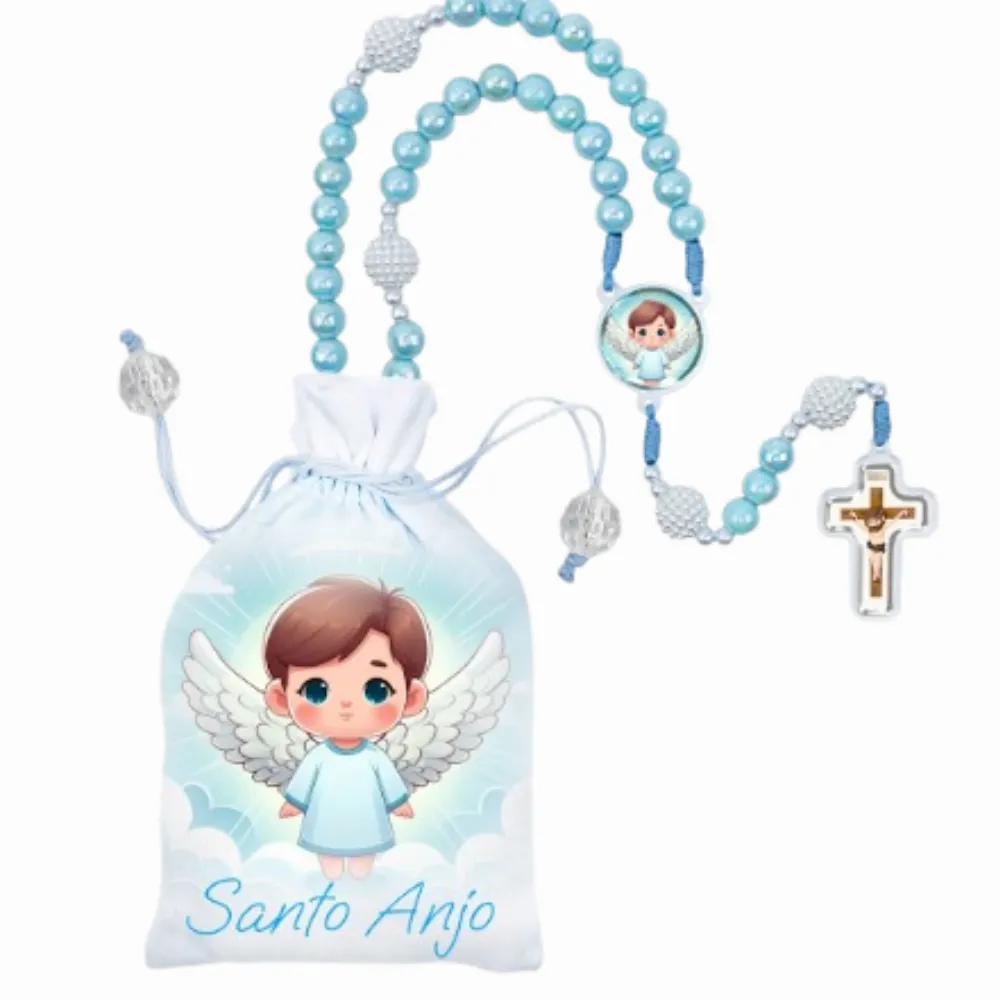 Terço Infantil Anjo da Guarda Azul com Saquinho Imagem
