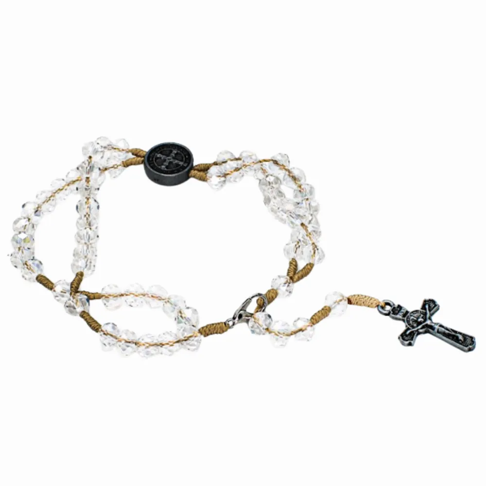 Terço de Pulso com Medalha de São Bento Cristal Transparente Imagem