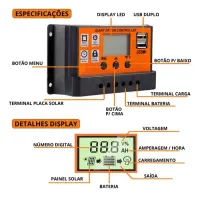 Controlador Regulador Carga Painel Solar 100a Pwm 12v 24v - Foto 2