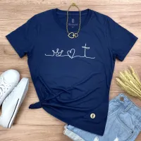 Camiseta Feminina Azul Coroa Coração
