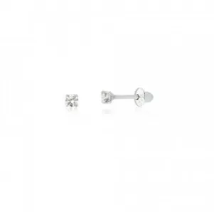 Brinco  prata 925 pedra branca 2 mm - BFB05 Imagem
