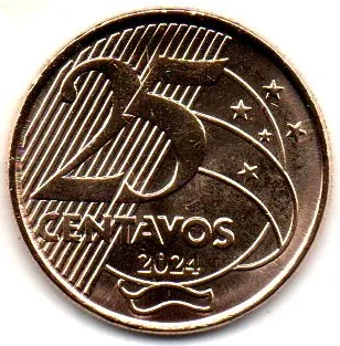 2024 - 25 Centavos - Moeda Brasil - Estado de Conservação: Flor de Cunho (FC)