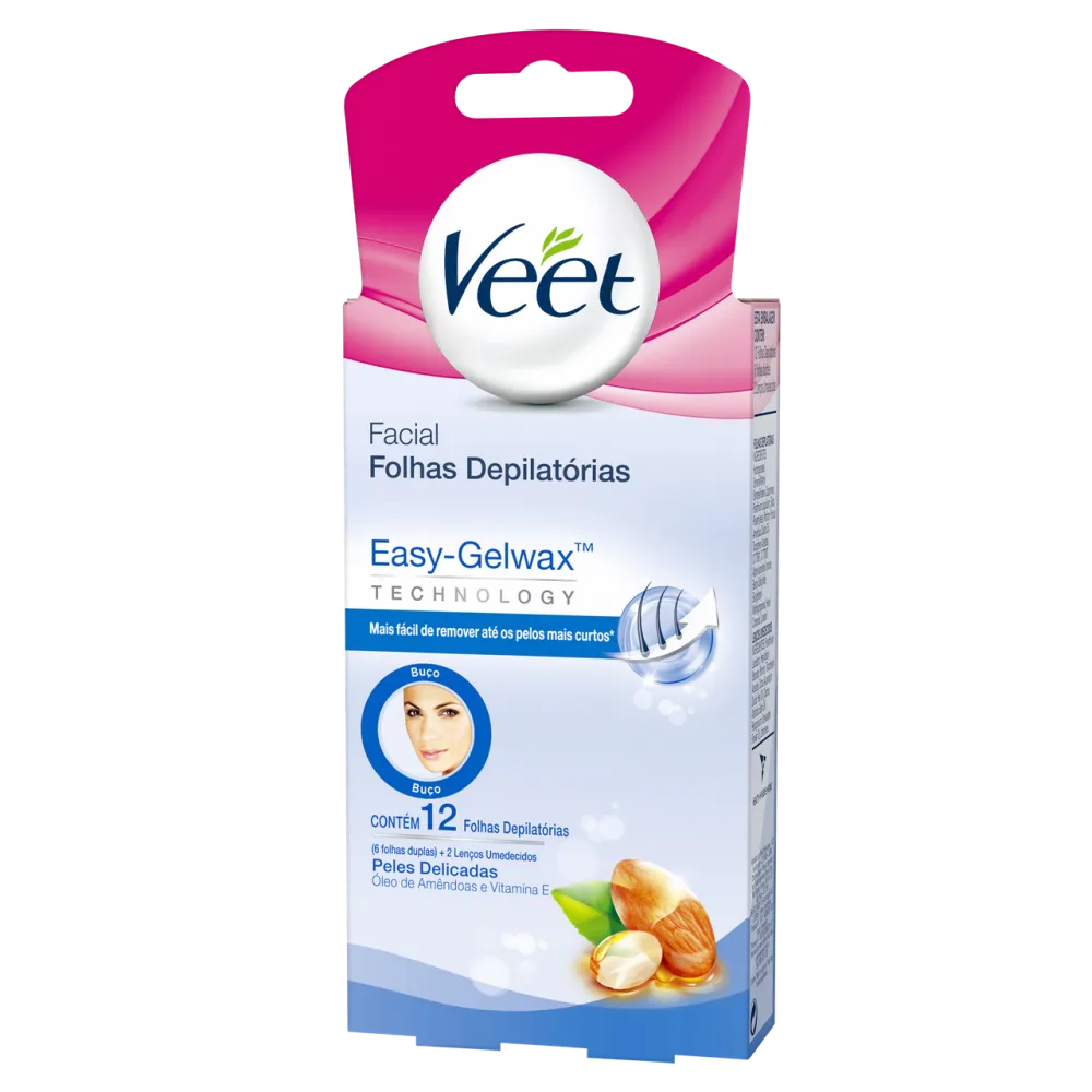 Veet Folhas Depilatórias Facial Peles Delicadas  - 12 folhas 