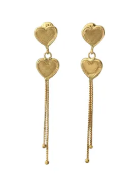 MJA-13961- Brincos Feminino Dois Corações Em Ouro 18K