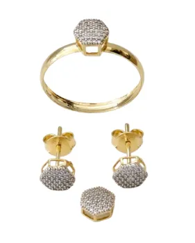MJA-A16905-B16896-P16895 - Kit Feminino Anel Brincos Pingente, Em Ouro 18K