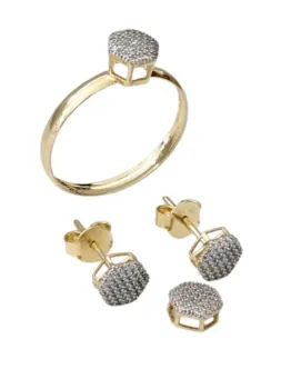 MJA-A16905-B16896-P16895 - Kit Feminino Anel Brincos Pingente, Em Ouro 18K - Foto 2