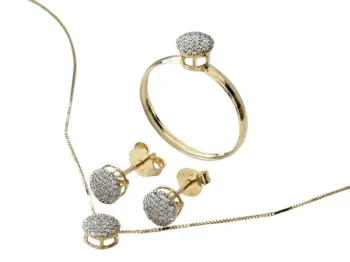 MJA-A16909-15-B16916-P16917 - Kit Feminino Anel Brincos Cordão e Pingente, Em Ouro 18K - Foto 2