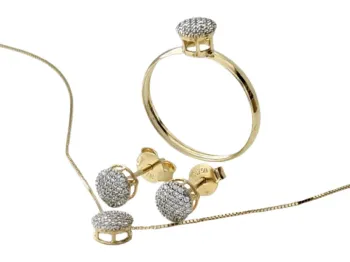 MJA-A16909-16-B16916-P16917 - Kit Feminino Anel Brincos Cordão e Pingente, Em Ouro 18K - Foto 2
