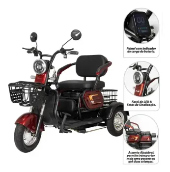 Triciclo Elétrico Duos Zube-350 500W Cinza Três Assentos - Foto 2